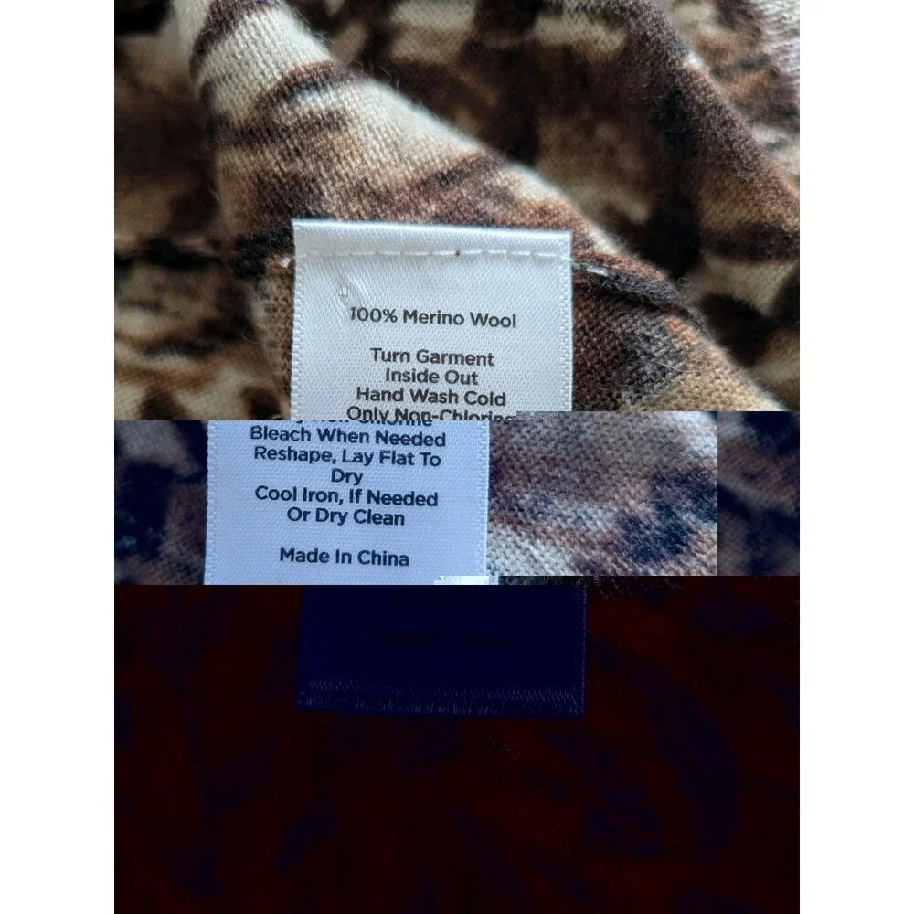 Talbots Pure Merino Wool Cardigan Sweater Womens XL Brown Feather Print Academia